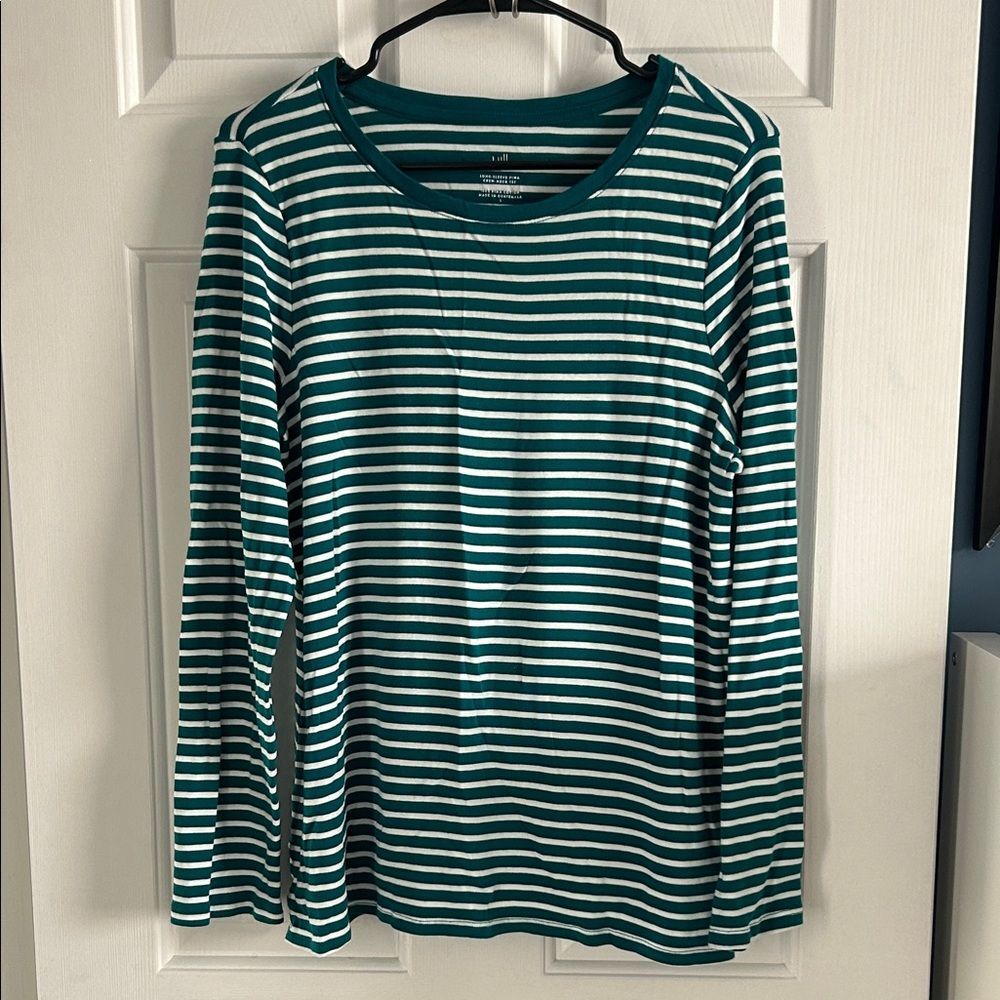 J. Jill Long-Sleeve Pima Crew-Neck Striped Tee Size L